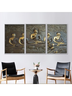 Kayra Export 3 Parçalı Beyaz Çerçeveli Kanvas Tablo, Modern Posteri, Soyut Kanvas Sanatı,