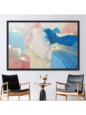 Kayra Export 1 Parça Siyah Çerçeveli Kanvas Tablo, Renkli Mermer Duvar Sanatı, Altın Mermer Sanat,