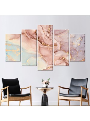 Kayra Export 5 Parçalı Mix Kanvas Tablo, Soyut 3 Boyutlu Kanvas, Pembe Mermer Sanat, Lüks Mermer Sanat Eseri,