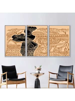 Kayra Export 3 Parçalı Beyaz Çerçeveli Kanvas Tablo, Siyah Kadın Posteri, Zebra Duvar Dekoru,