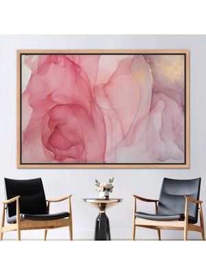 Kayra Export 1 Parça Naturel Çerçeveli Kanvas Tablo Pembe Mermer Soyut Hediye Kanvas