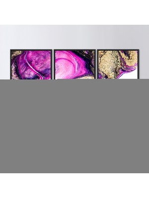 Kayra Export 3 Parçalı Siyah Çerçeveli Kanvas Tablo Mor ve Altın Mermer Modern Mermer Baskılı Modern Kanvas Sa