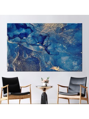 Kayra Export 1 Parça Kanvas Tablo Mavi ve Altın Mermer Altın Mermer Kanvas Alkol Mürekkebi Kanvas