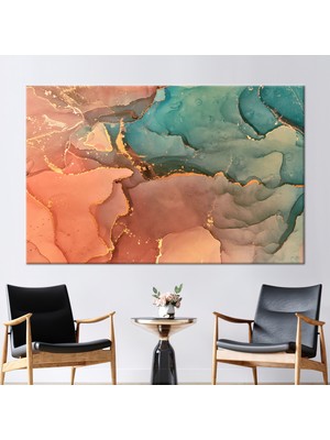 Kayra Export 1 Parça Kanvas Tablo Turuncu ve Yeşil Mermer Modern Posteri Renkli Mermer Sanat Eseri