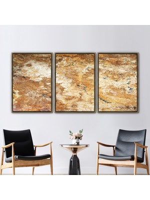 Kayra Export 3 Parçalı Gold Çerçeveli Kanvas Tablo, Sarı Mermer Kanvas Baskı, Taş Kanvas Sanatı,