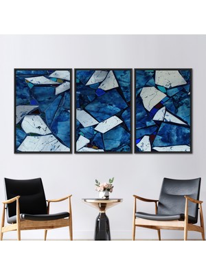 Kayra Export 3 Parçalı Siyah Çerçeveli Kanvas Tablo, Mavi Mermer Duvar Sanatı, Mermer Kanvas, Mavi Kanvas Poster,
