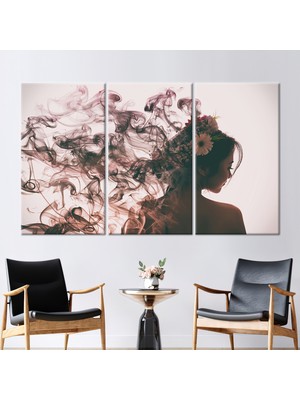 Kayra Export 3 Parçalı Kanvas Tablo, Kız Dumana Dönüşüyor, Soyut Kadın Kanvas Poster, Güzel Kadın Sanat,