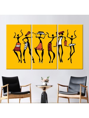 Kayra Export 3 Parçalı Kanvas Tablo, Afrikalı Dansçılar Kanvas, Soyut 3 Boyutlu Kanvas, Etnik Kanvas Baskı,