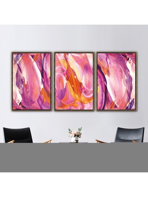 Kayra Export 3 Parçalı Gold Çerçeveli Kanvas Tablo, Renkli 3 Boyutlu Kanvas, Modern Posteri,
