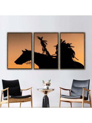 Kayra Export 3 Parçalı Gold Çerçeveli Kanvas Tablo, Yerli Kadın Posteri, Kadın Baskılı, Soyut Kanvas Poster,