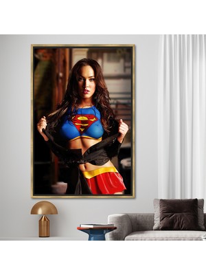 Kayra Export 1 Parça Gold Çerçeveli Kanvas Tablo, Megan Fox Hediye Kanvas, Ünlü Kanvas, Süper Kadın 3 Boyutlu Kan