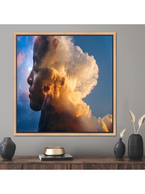 Kayra Export 1 Parça Naturel Çerçeveli Kanvas Tablo, Balonlu Fil, Balonlu Fil Posteri, Fil Duvar Dekoru,