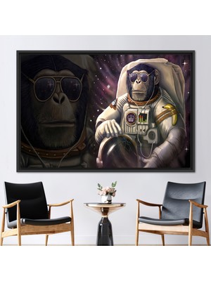 Kayra Export 1 Parça Siyah Çerçeveli Kanvas Tablo, Soyut Maymun Kanvas, Uzay Kanvas Dekor,