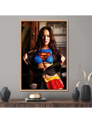 Kayra Export 1 Parça Naturel Çerçeveli Kanvas Tablo, Megan Fox Kanvas Poster, Megan Fox Superwoman Duvar Süsü,