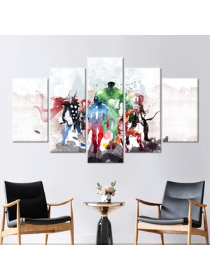 Kayra Export 5 Parçalı Mix Kanvas Tablo, Çocuklar Sanat Eseri, Marvel Sanat Eseri, Karikatür Kanvas Baskı,
