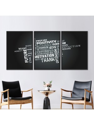 Kayra Export 3 Parçalı Siyah Çerçeveli Kanvas Tablo, Pozitiflik, Motivasyon Duvar Süsü,