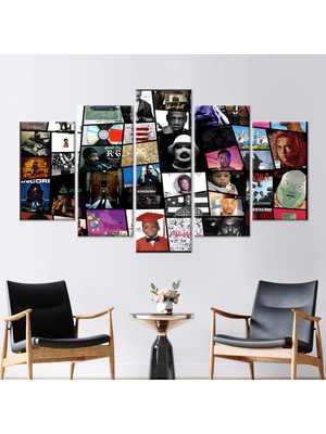 Kayra Export 5 Parçalı Mix Kanvas Tablo, Müzik Odası Duvar Dekoru, Müzik Posteri, Müzikal Kanvas Sanatı,