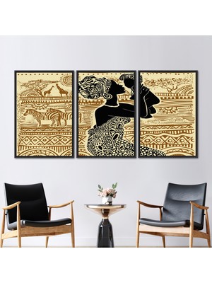 Kayra Export 3 Parçalı Siyah Çerçeveli Kanvas Tablo, Zebra Sanat, Zürafa Kanvas Dekor,
