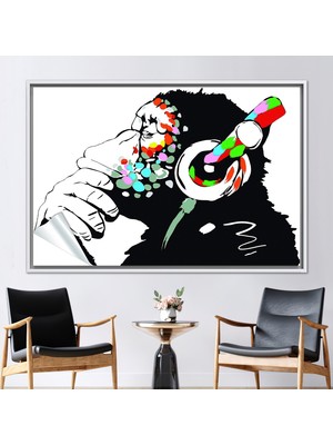Kayra Export 1 Parça Beyaz Çerçeveli Kanvas Tablo Goril Kanvas Müzik Duvar Süsü