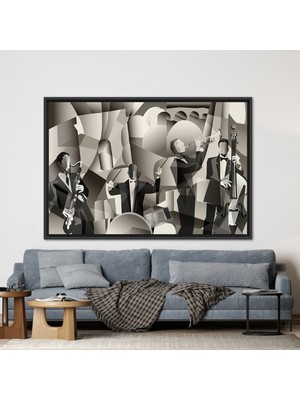 Kayra Export 1 Parça Siyah Çerçeveli Kanvas Tablo Paris Jazz Cafe Müzik Odası Kanvas Dekor Caz Baskılı