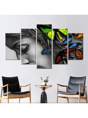 Kayra Export 5 Parçalı Mix Kanvas Tablo Soyut Kanvas Sanatı Renkli Kelebek Kanvas Sanatı