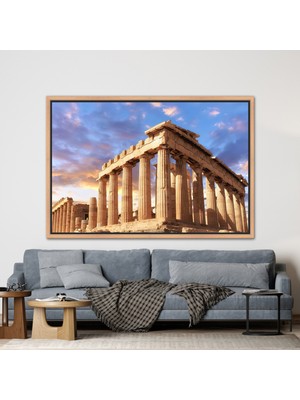 Kayra Export 1 Parça Naturel Çerçeveli Kanvas Tablo Atina Akropolisi Yunanca Posteri Parthenon Kanvas Baskı