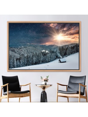 Kayra Export 1 Parça Naturel Çerçeveli Kanvas Tablo Kış Manzarası Sanat Eseri Manzara Duvar Dekoru