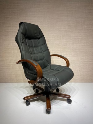 Ömür Ofis Atlas Ahşap Yönetici / Makam / Müdür Koltuğu Deri Siyah