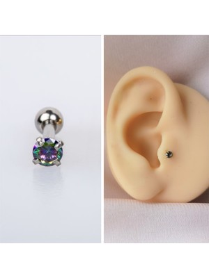 Bylin Cerrahi Çelik Mistik Topaz Renkli Tek Taş Piercing (Taş Çapı 3mm, Bar Uzunluğu 6mm) - 1 Adet