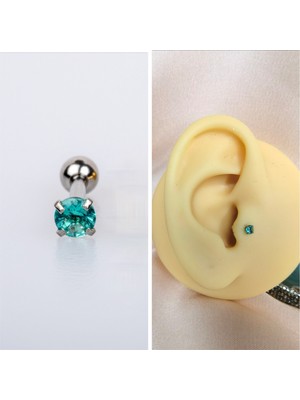 Bylin Cerrahi Çelik Mavi Tek Taş Piercing (Taş Çapı 3mm, Bar Uzunluğu 6mm) - 1 Adet
