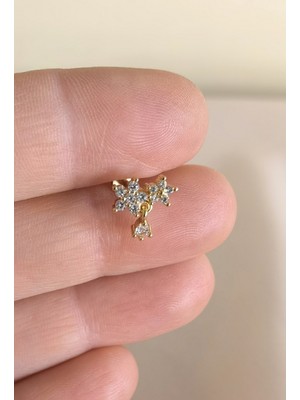 Bylin Cerrahi Çelik Barlı Damla Charmlı Ikili Çiçek Piercing - 1 Adet