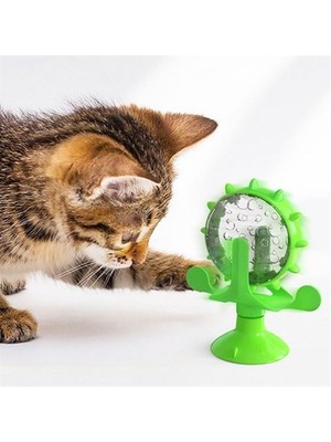 Buffer Buffer® Vantuzlu Zilli Interaktif Dönebilen Mama Kaplı Renkli Eğlenceli Eğitici Kedi Oyuncağı