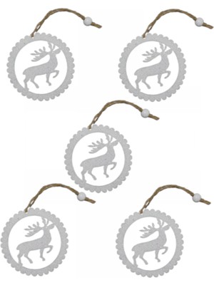 Roco Paper Co. Yılbaşı Ağacı Süsleme Seti - Simli Keçe Hediye Paketi Süsleme - 5 Adet 8 cm ÇG001