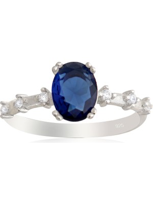 Silveranka 925 Ayar Gümüş Yüzük Oval Safir Vintage Yüzük