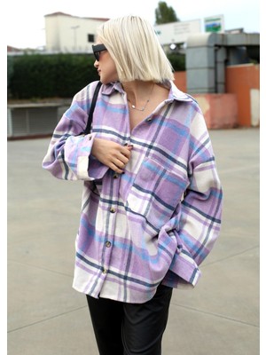 Madmext Lila Oversize Kadın Oduncu Gömlek MG1589