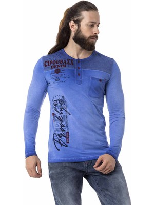 Cipo & Baxx CL527 Düğmeli Basic Mavi Sweatshirt