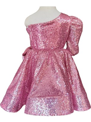 Zühre Balaban Pink Shine Pembe Tek Omuz Kız Çocuk Özel Gün Doğum Günü Abiye Elbise Little Girl Dress