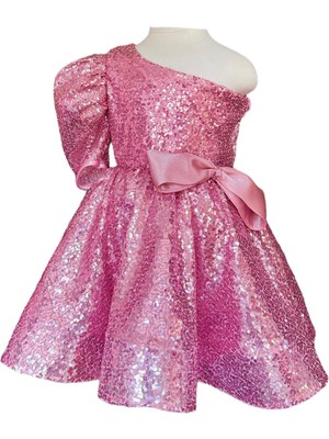 Zühre Balaban Pink Shine Pembe Tek Omuz Kız Çocuk Özel Gün Doğum Günü Abiye Elbise Little Girl Dress