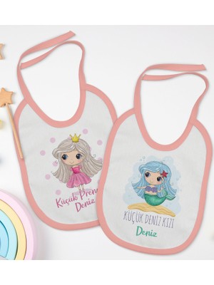 Bk Kids Kişiye Özel Küçük Deniz Kızı ve Prenses Tasarımlı 2’li Pembe Mama Önlüğü-1