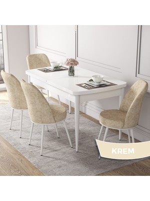 Canisa Concept Kor  Serisi, Beyaz 70X114 Açılabilir Mutfak Masa Takımı, 4 Sandalye