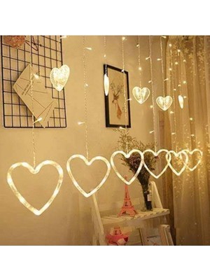Pazariz Kalp Dekorlu Animasyonlu Perde LED Işık 3 Metre