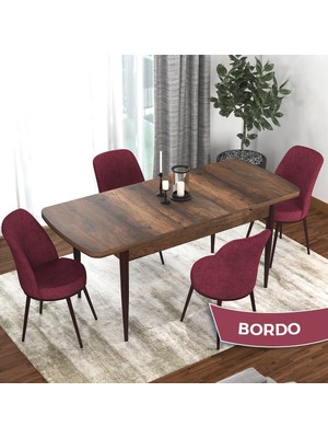 Canisa Concept Kor Serisi  Barok Ahşap Desen  70X114 Açılabilir Mutfak Masa Takımı, 4 Adet Sandalye