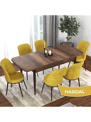 Canisa Concept Kor Serisi  Barok Ahşap Desen  70X114 Açılabilir Mutfak Masa Takımı, 6 Adet Sandalye