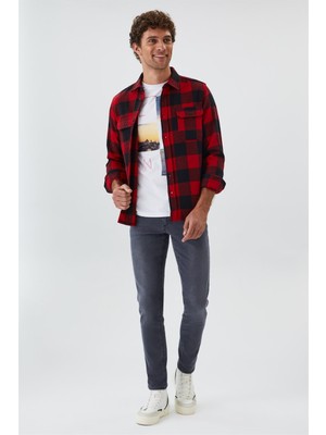 Lee Cooper Luca Erkek Dokuma Uzun Kol Gömlek Kırmızı-Siyah