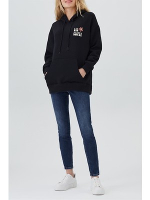 Lee Cooper Ella Kadın Kapüşonlu Sweatshirt Siyah