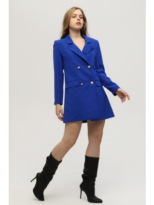 Feminist Saks Astarlı Düğme Kapamalı Blazer Ceket 0105123.26