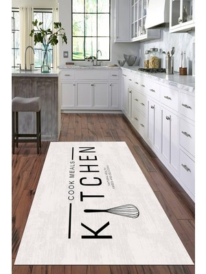 Viyana Home Dijital Baskılı Kaymaz Taban Yıkanabilir Kitchen Yazılı Modern Mutfak Halısı VHM-SD-520