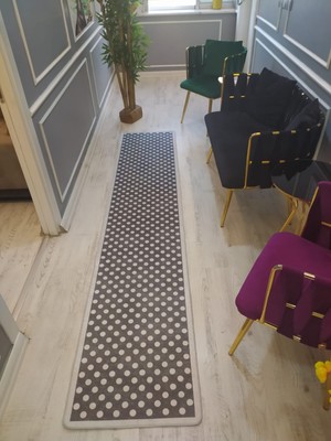 Doruklar Home Collection Puantiyeli Çerçeveli Kaymaz Taban Yıkanabilir Dokuma Taban Halı