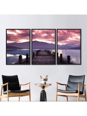 Kayra Export 3 Parçalı Siyah Çerçeveli Kanvas Tablo Doğa Manzarası Kanvas Deniz Manzarası Duvar Süsü