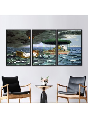 Kayra Export 3 Parçalı Siyah Çerçeveli Kanvas Tablo Dominique Appia Gerçeküstü Posteri Üreme 3 Boyutlu Kanvas